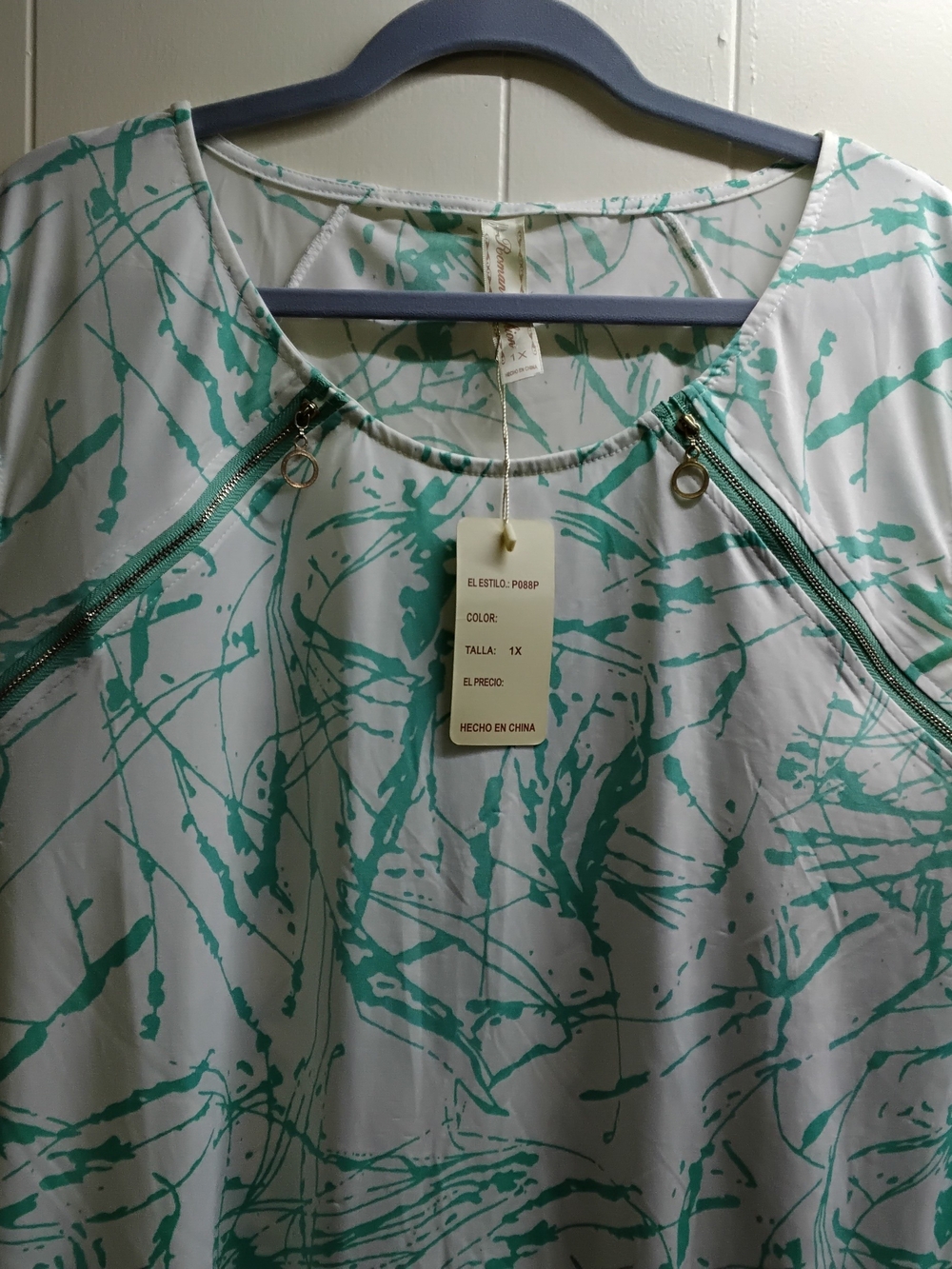 Roma Mint Green Print Blouse with Shoulder Zips